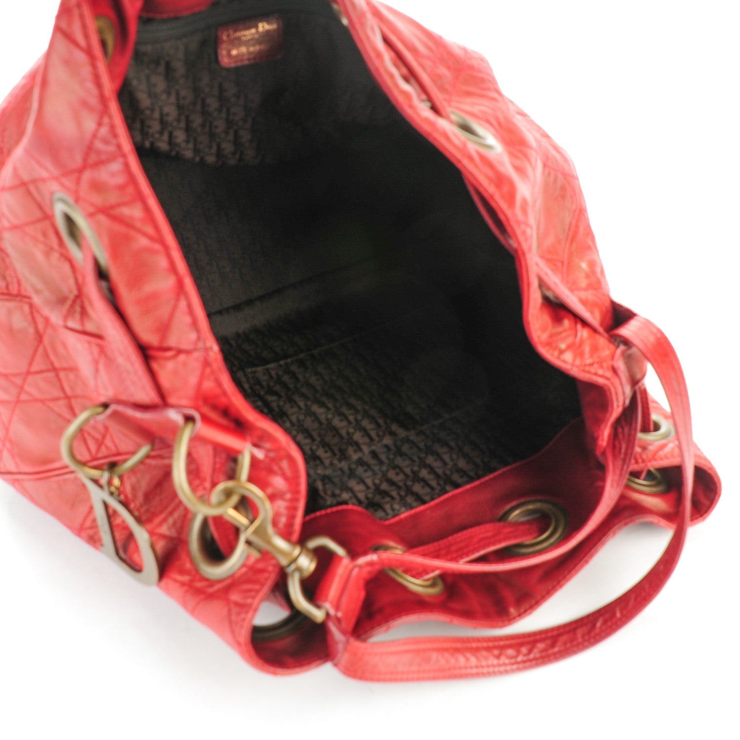 Christian Dior Lambskin Cannage Drawstring Bag Red 5 of 7