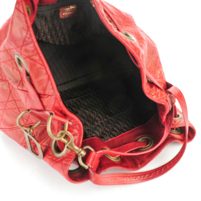 Christian Dior Lambskin Cannage Drawstring Bag Red 5 of 7