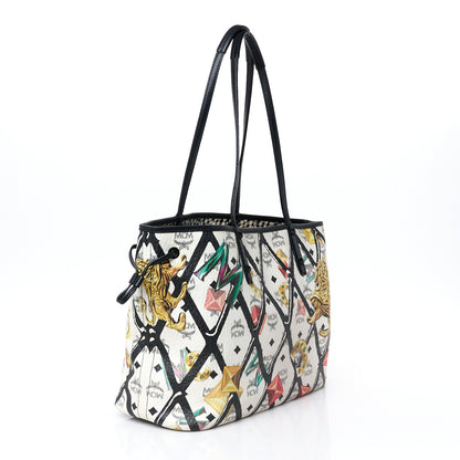 MCM Visetos Calfskin Motif Rombi Lion Printed Reversible Shopper Tote White 4 of 16