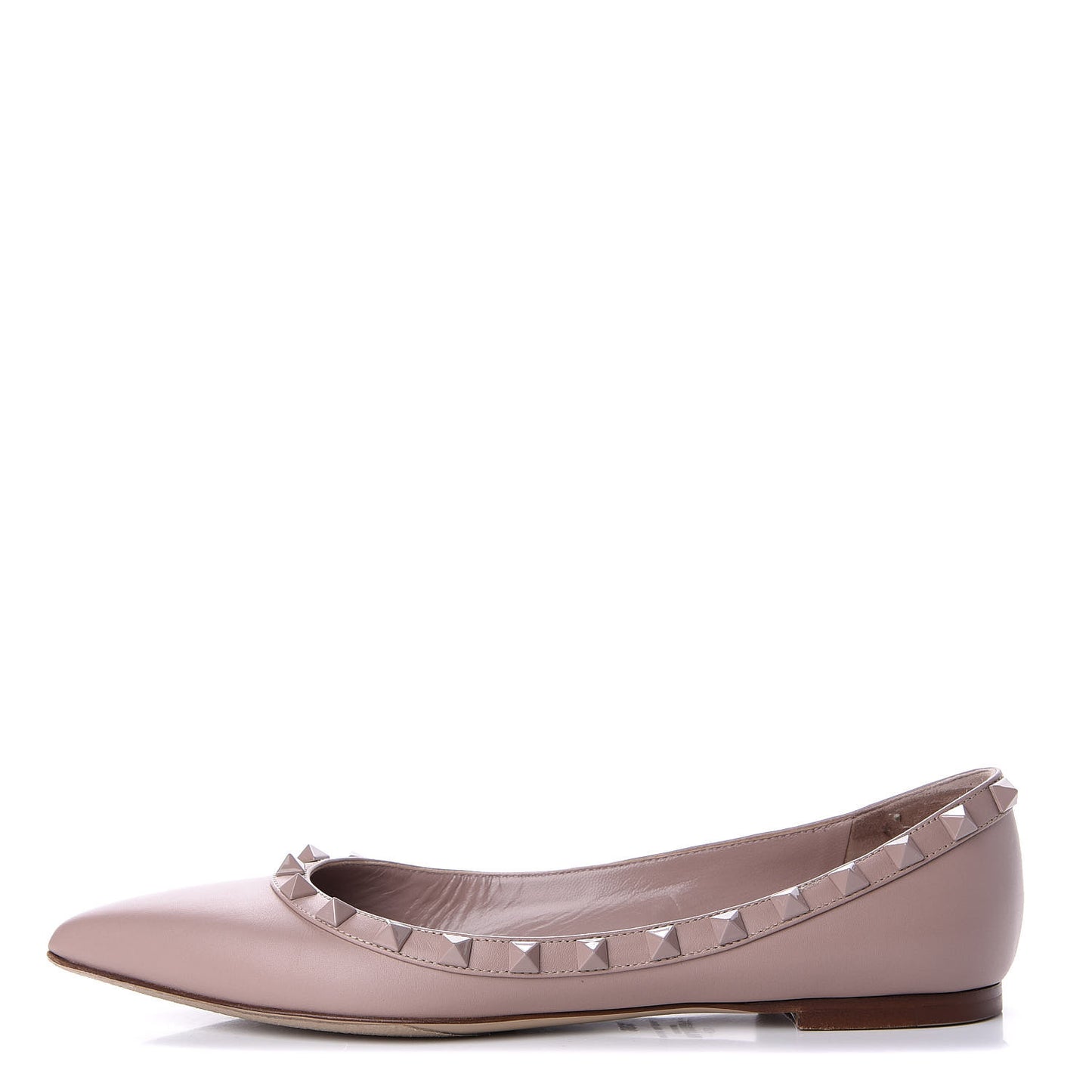 Calfskin Lacquered Monochrome Rockstud Ballerina Flats 36.5 Poudre