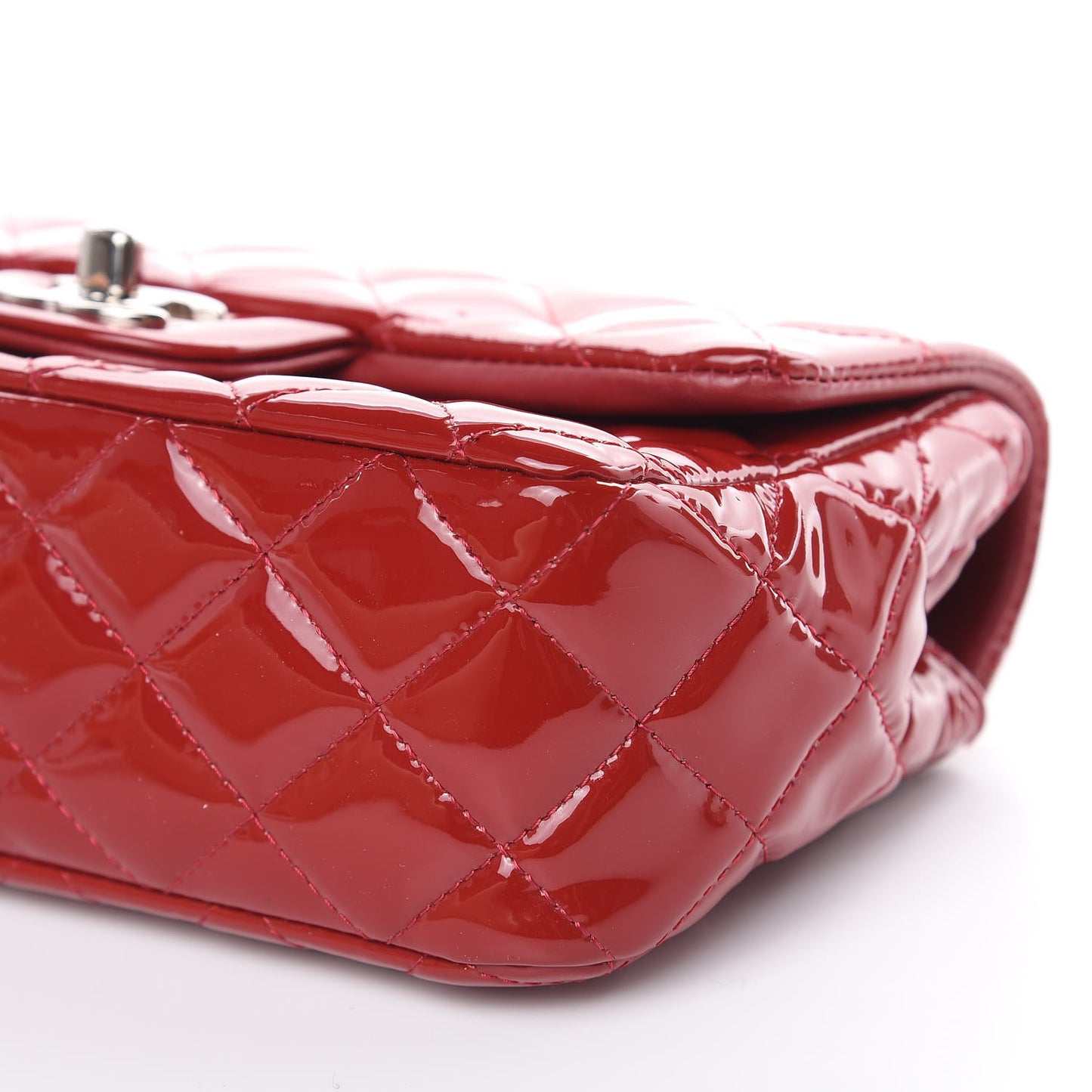 Patent Calfskin Quilted Mini Rectangular Flap Red