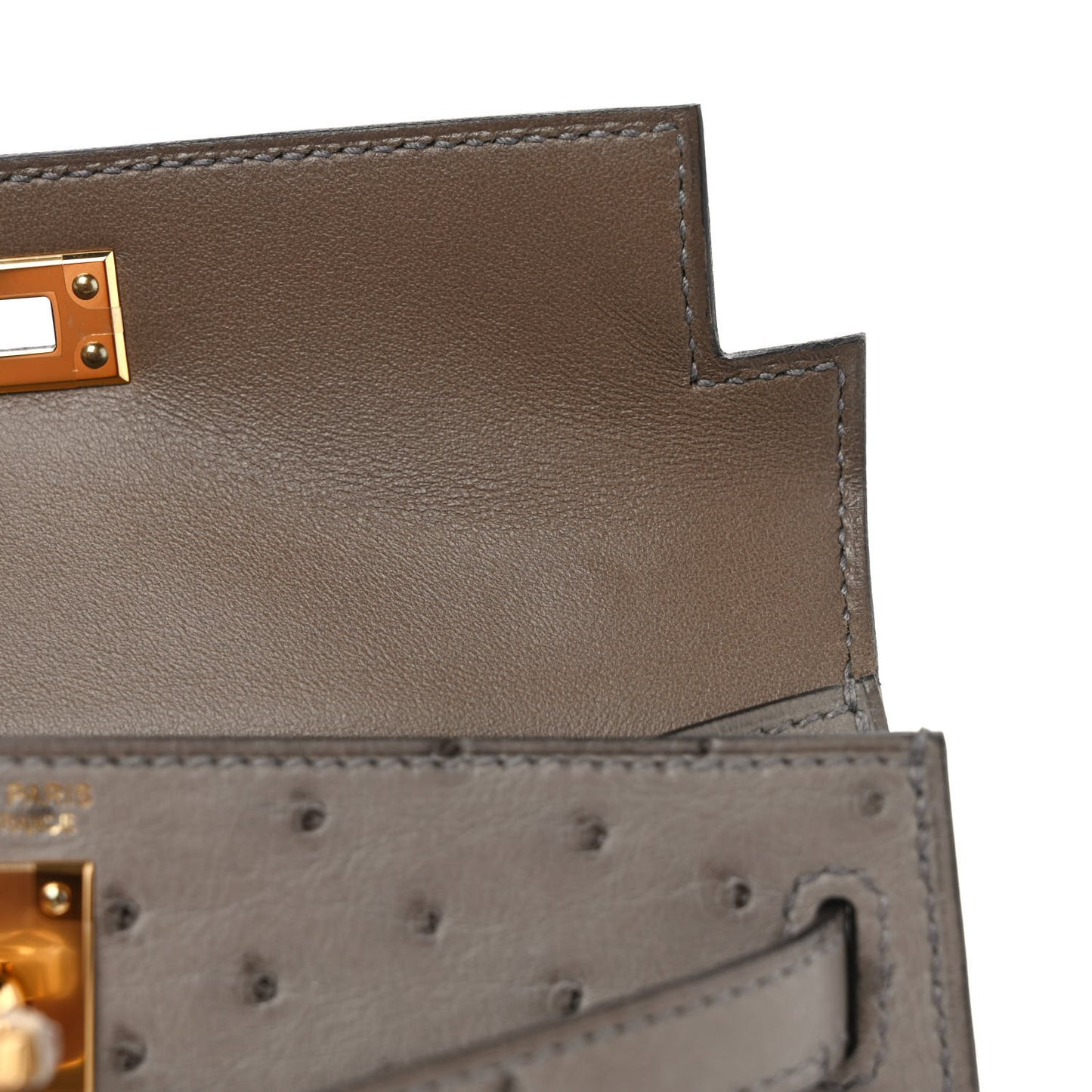 Ostrich Kelly Sellier Mini 20 Gris Tourterelle