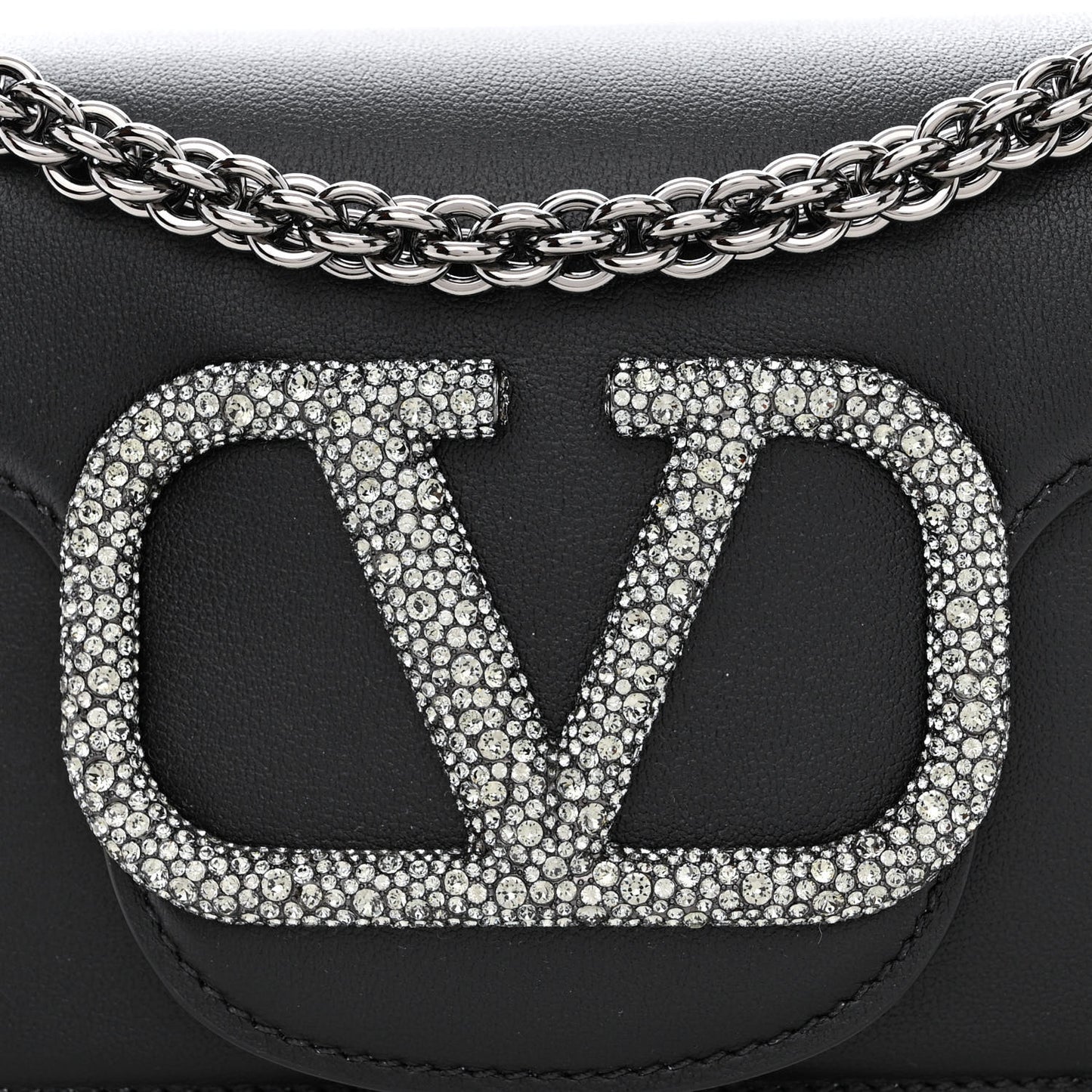 Calfskin Crystal Vlogo Small Loco Shoulder Bag Black