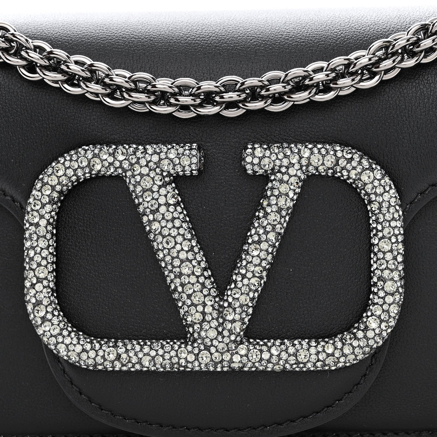 Valentino Garavani Calfskin Crystal Vlogo Small Loco Shoulder Bag Black 9 of 11