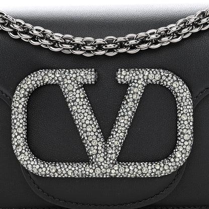 Valentino Garavani Calfskin Crystal Vlogo Small Loco Shoulder Bag Black 9 of 11