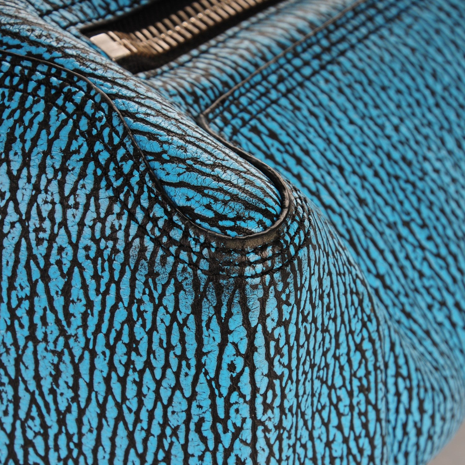3.1 Phillip Lim 3.1 Shark Embossed Textured Calfskin Large Pashli Satchel Turquoise Black 9 of 9