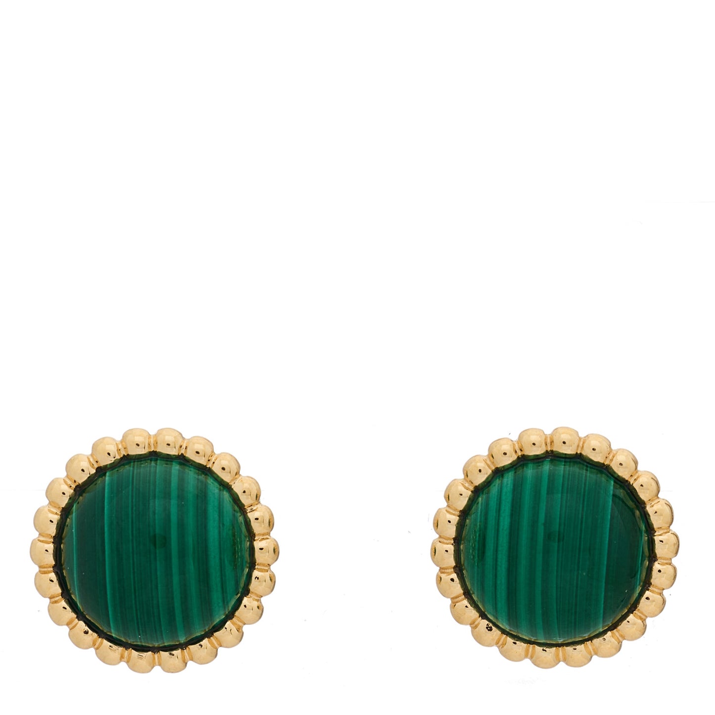 18K Yellow Gold Malachite Perlee Couleurs Earrings