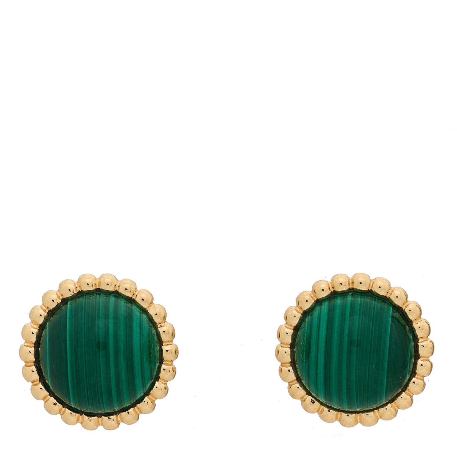 Van Cleef & Arpels 18K Yellow Gold Malachite Perlee Couleurs Earrings 1 of 5