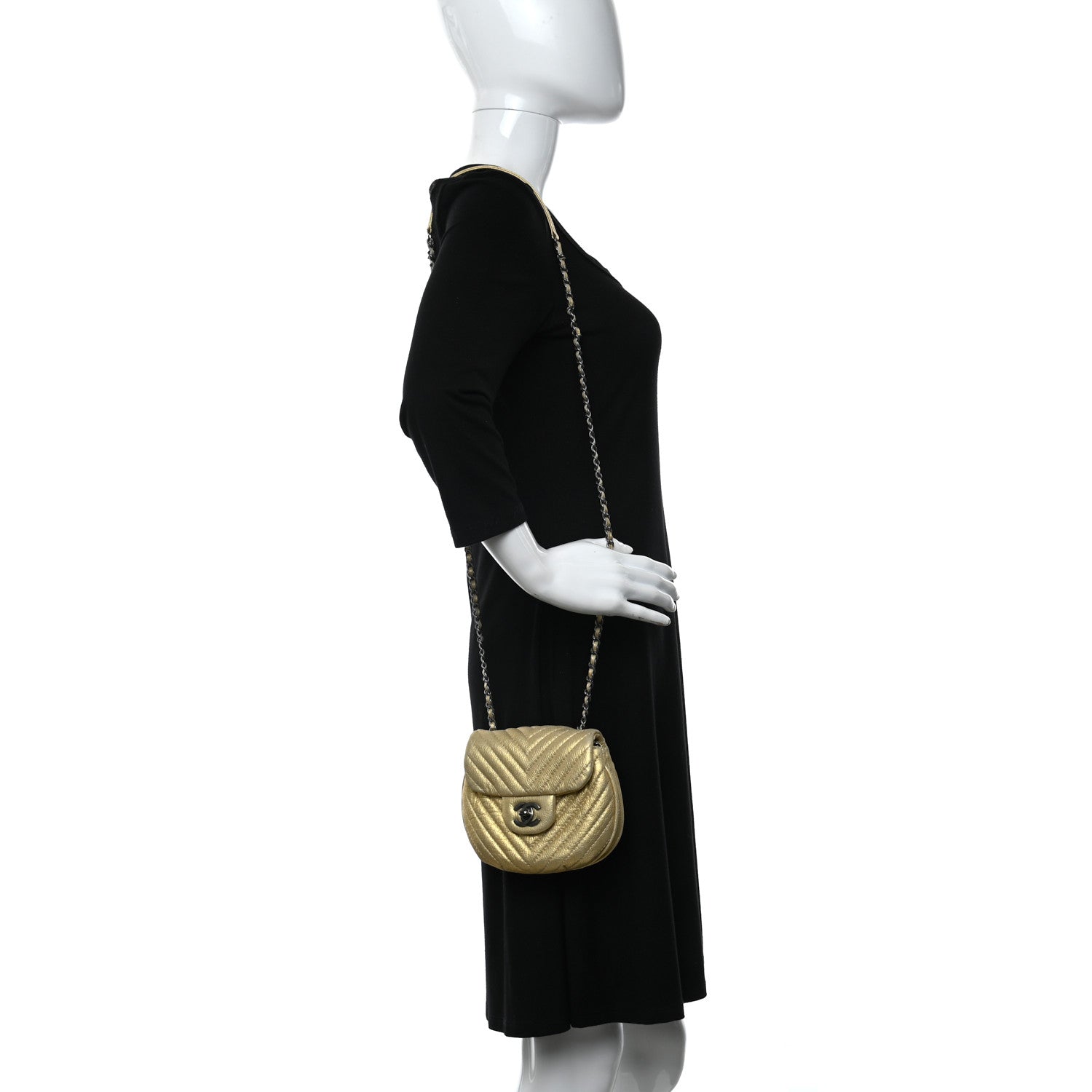 Chanel Metallic Aged Calfskin Chevron Small Bubble CC Flap Gold 2 of 11