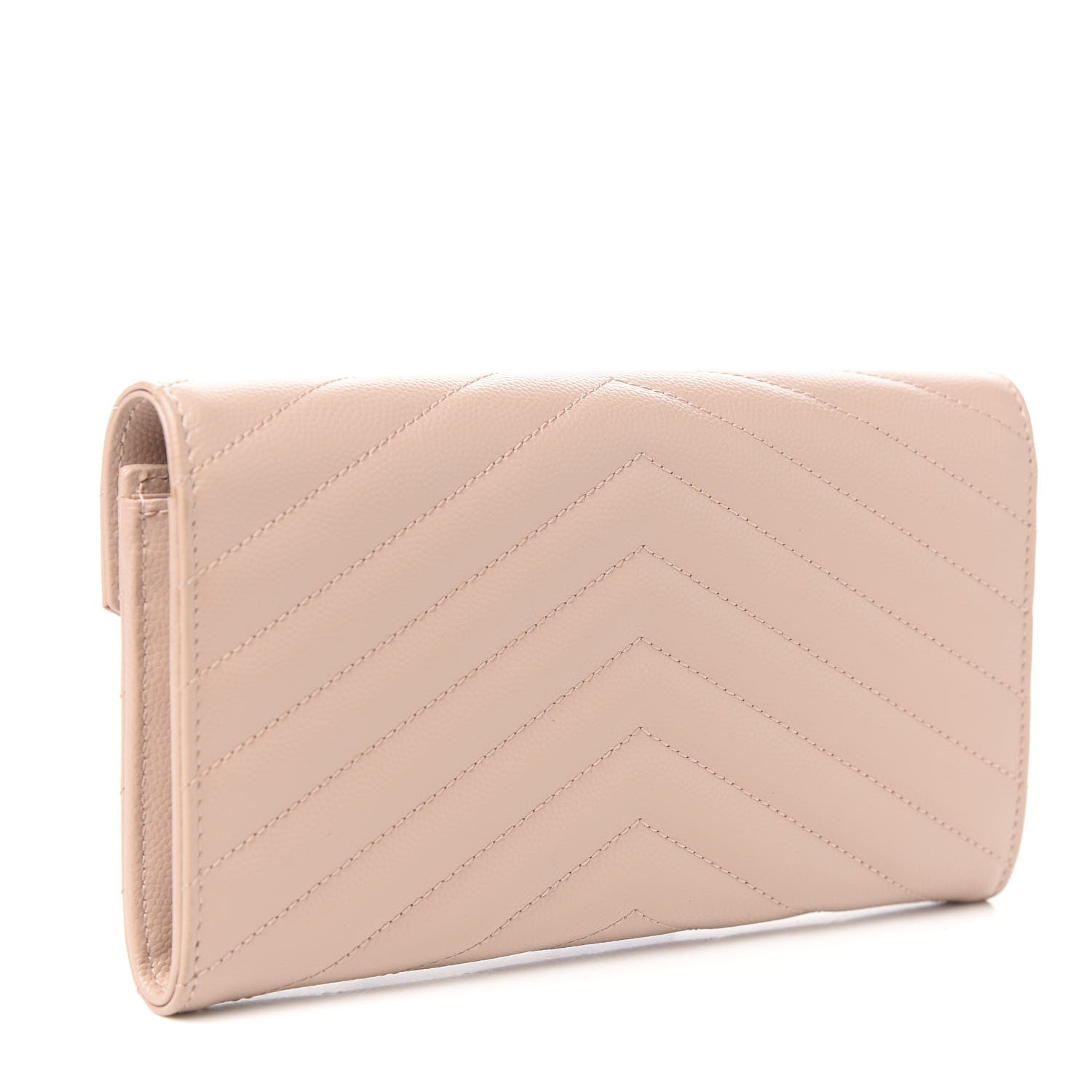 Saint Laurent Grain De Poudre Matelasse Chevron Monogram Flap Wallet Pale Pink 2 of 7