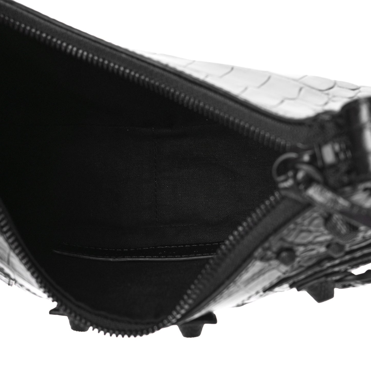 Extra Supple Calfskin Crocodile Embossed Monochrome Le Cagole Shoulder Bag XS Black