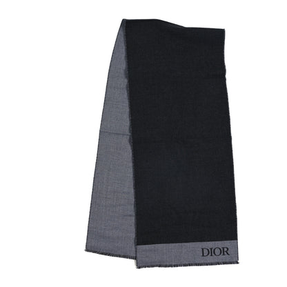 Christian Dior Intarsia Wool Logo Scarf Grey 2 of 3