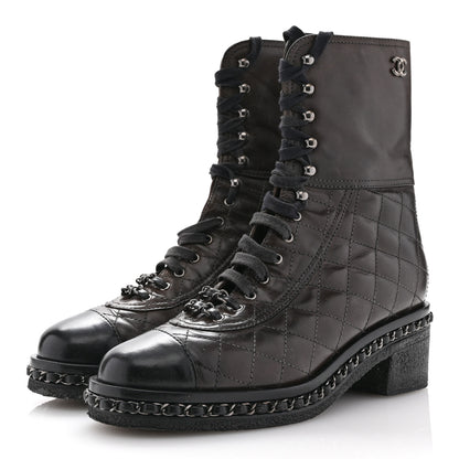 Chanel Calfskin Quilted Chain Around Combat Boots 39.5 Dark Brown 4 of 11