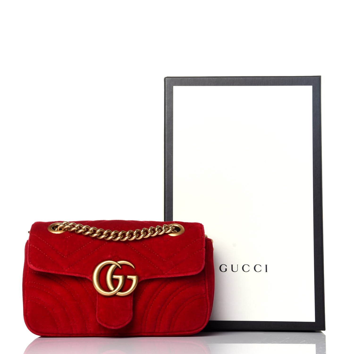 Gucci Velvet Matelasse Mini GG Marmont Shoulder Bag Hibiscus Red 10 of 10