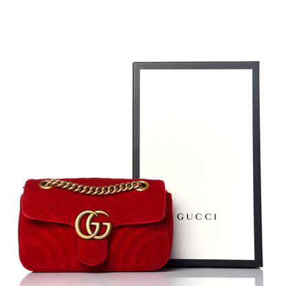 Gucci Velvet Matelasse Mini GG Marmont Shoulder Bag Hibiscus Red 10 of 10