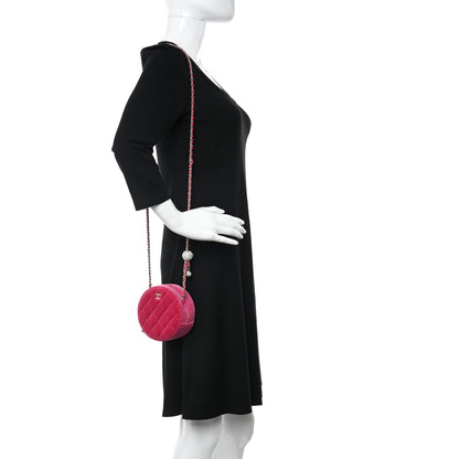 Chanel Velvet Round Quilted Pearl Crush Clutch With Chain Pink 2 of 11
