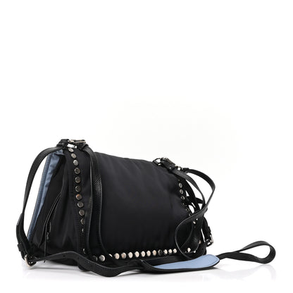 Prada Tessuto Nylon Studded Etiquette Flap Black 3 of 9
