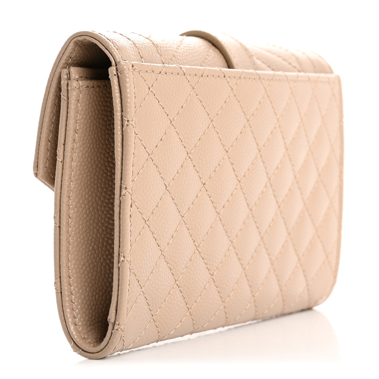 Saint Laurent Grain De Poudre Textured Mixed Matelasse Triquilt Small Monogram Envelope Wallet Dark Beige 3 of 8