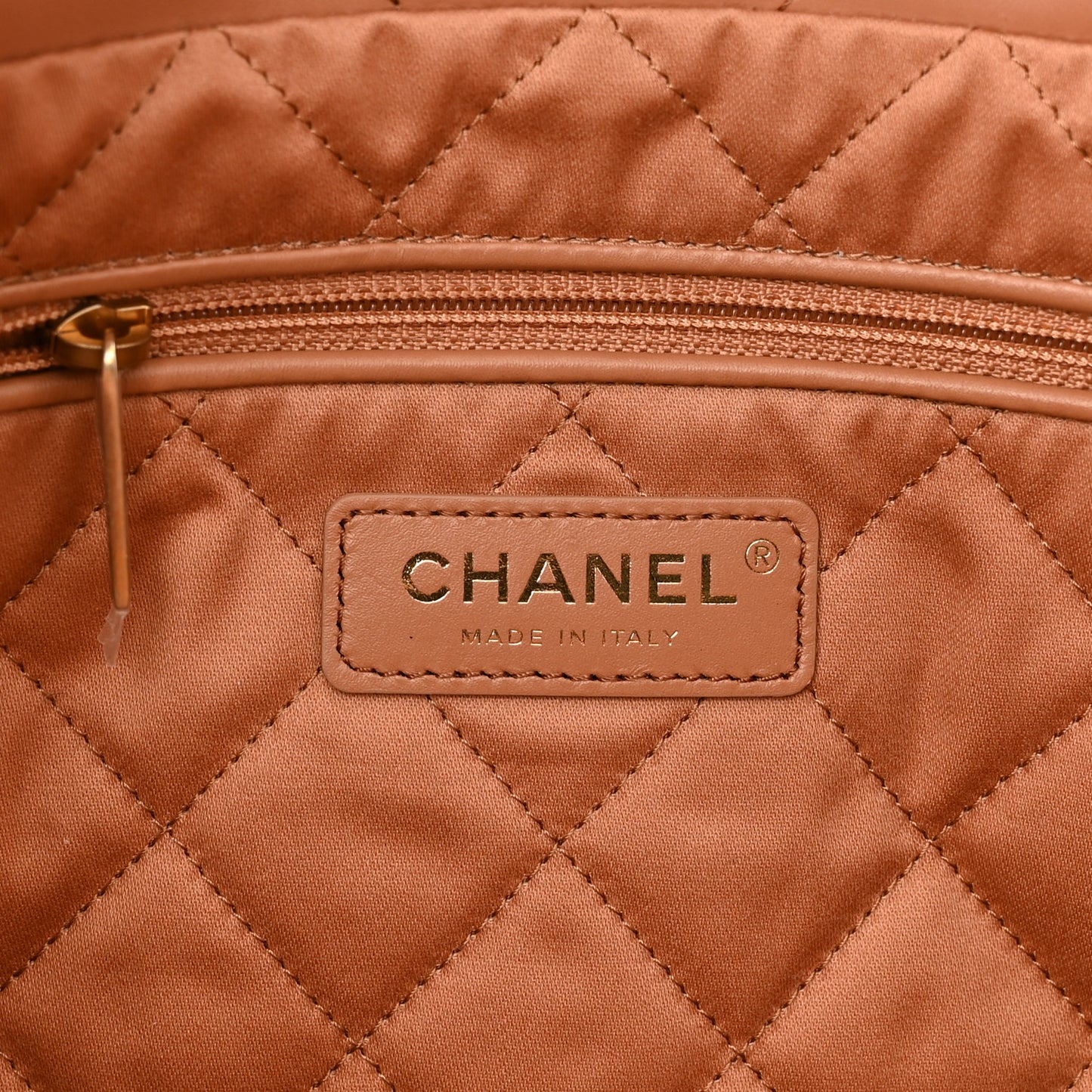 Shiny Calfskin Quilted Small Chanel 22 Camel
