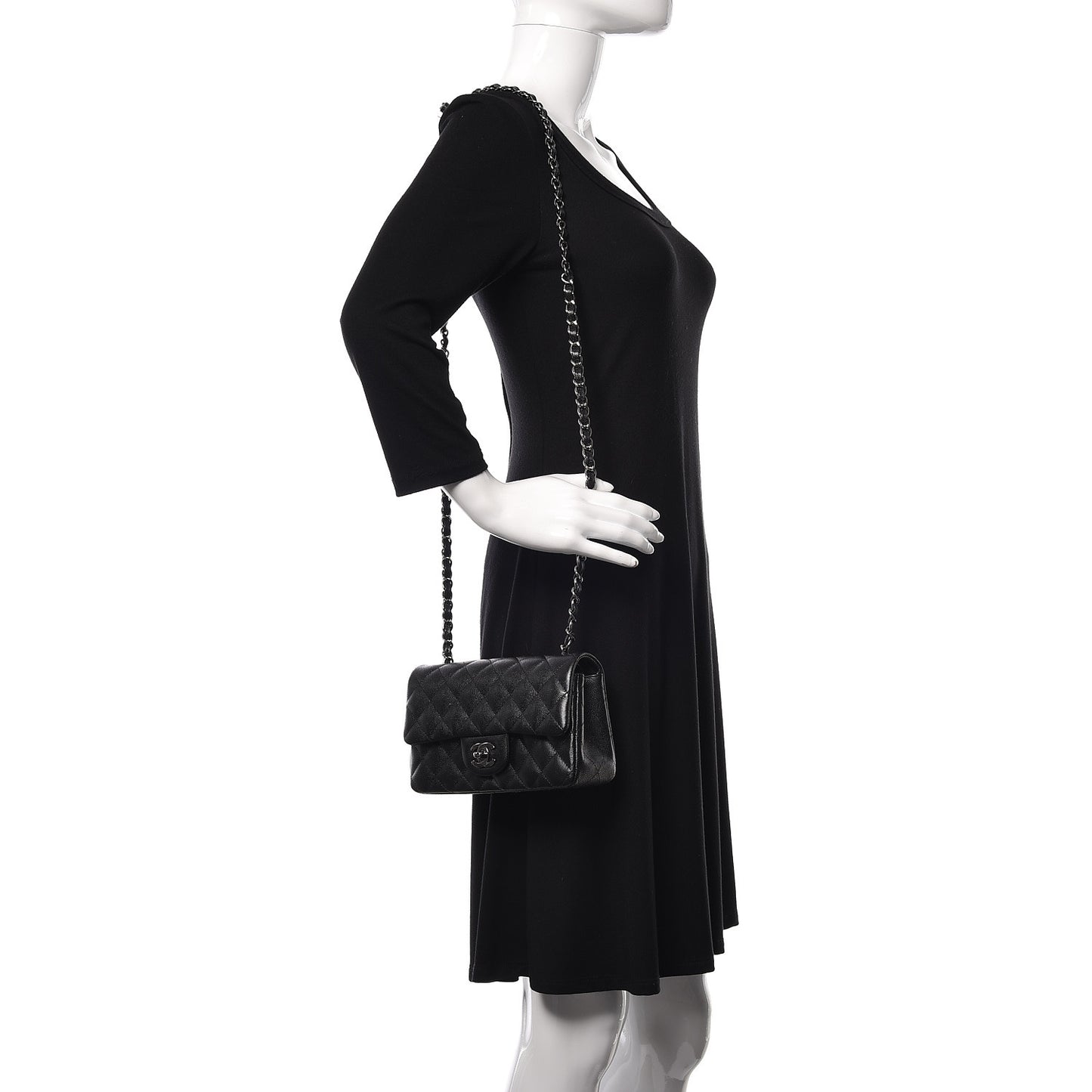 Iridescent Caviar Quilted Mini Rectangular Flap Black