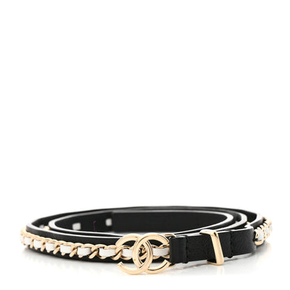 Chanel Calfskin Metal CC Chain Belt 70 28 Black White 1 of 5