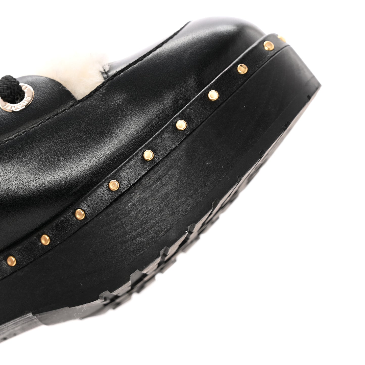 Shearling Chain Studded CC High Boot 37 White Black