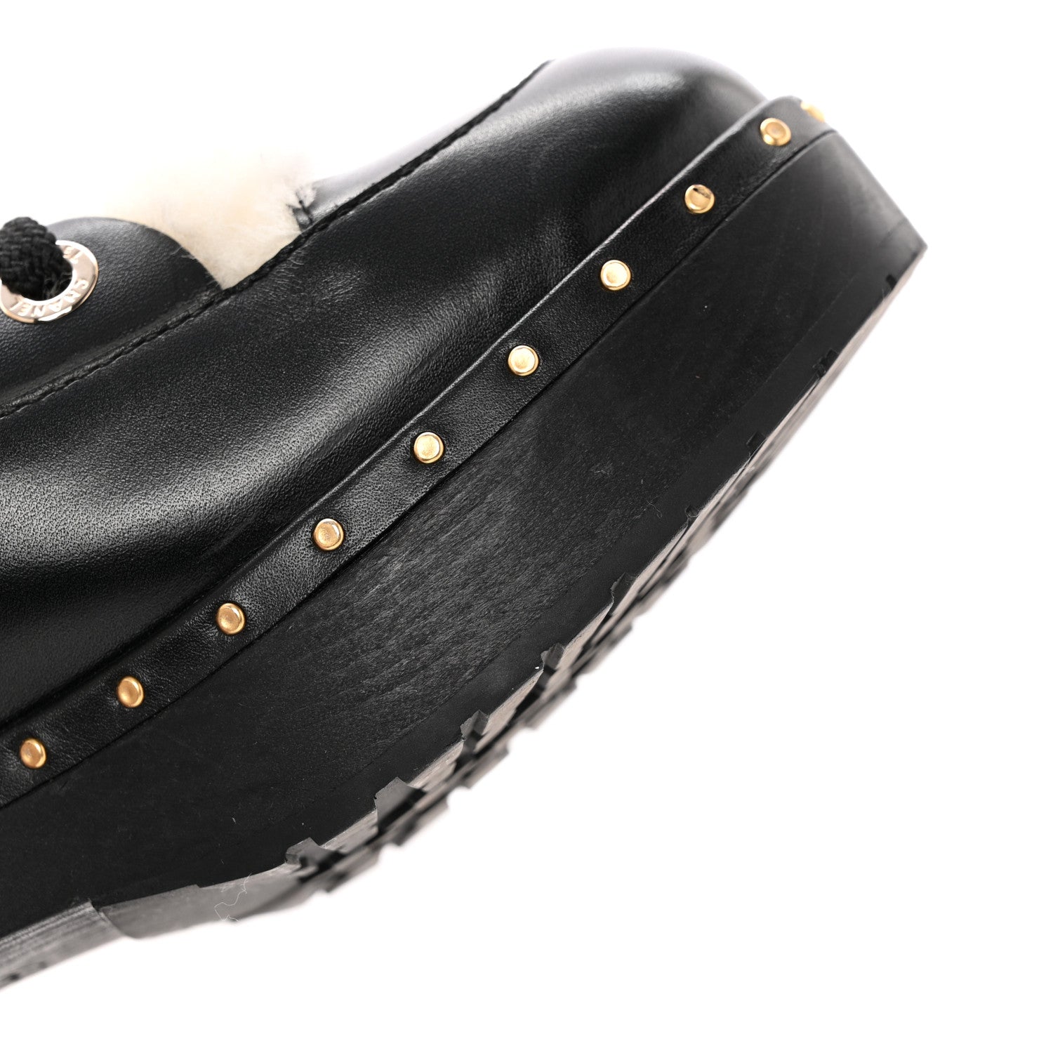 Chanel Shearling Chain Studded CC High Boot 37 White Black 10 of 16