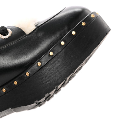 Chanel Shearling Chain Studded CC High Boot 37 White Black 10 of 16