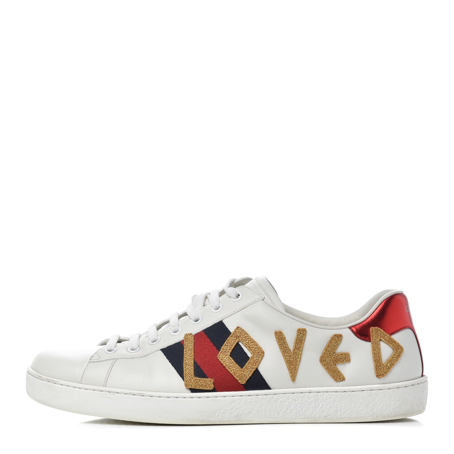Calfskin Nappa Web LOVED Embroidered Mens Ace Sneakers 10 White Red Flame Notte