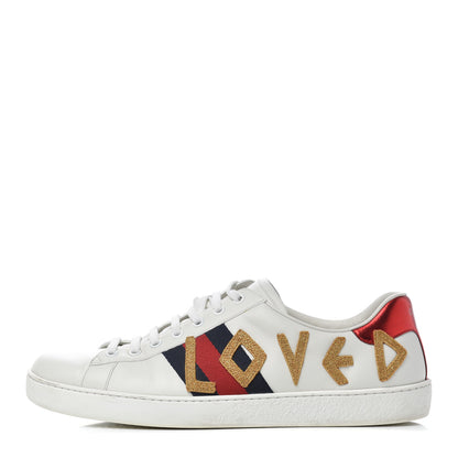 Gucci Calfskin Nappa Web LOVED Embroidered Mens Ace Sneakers 10 White Red Flame Notte 1 of 16