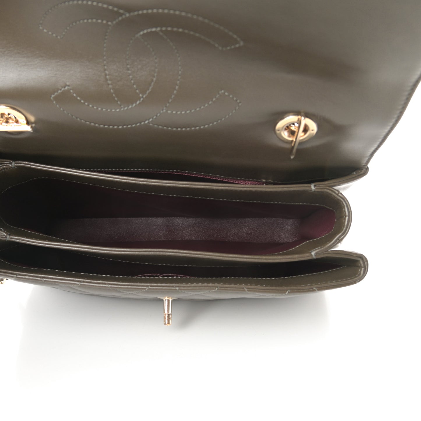 Lambskin Quilted Medium Trendy CC Flap Dual Handle Bag Dark Khaki