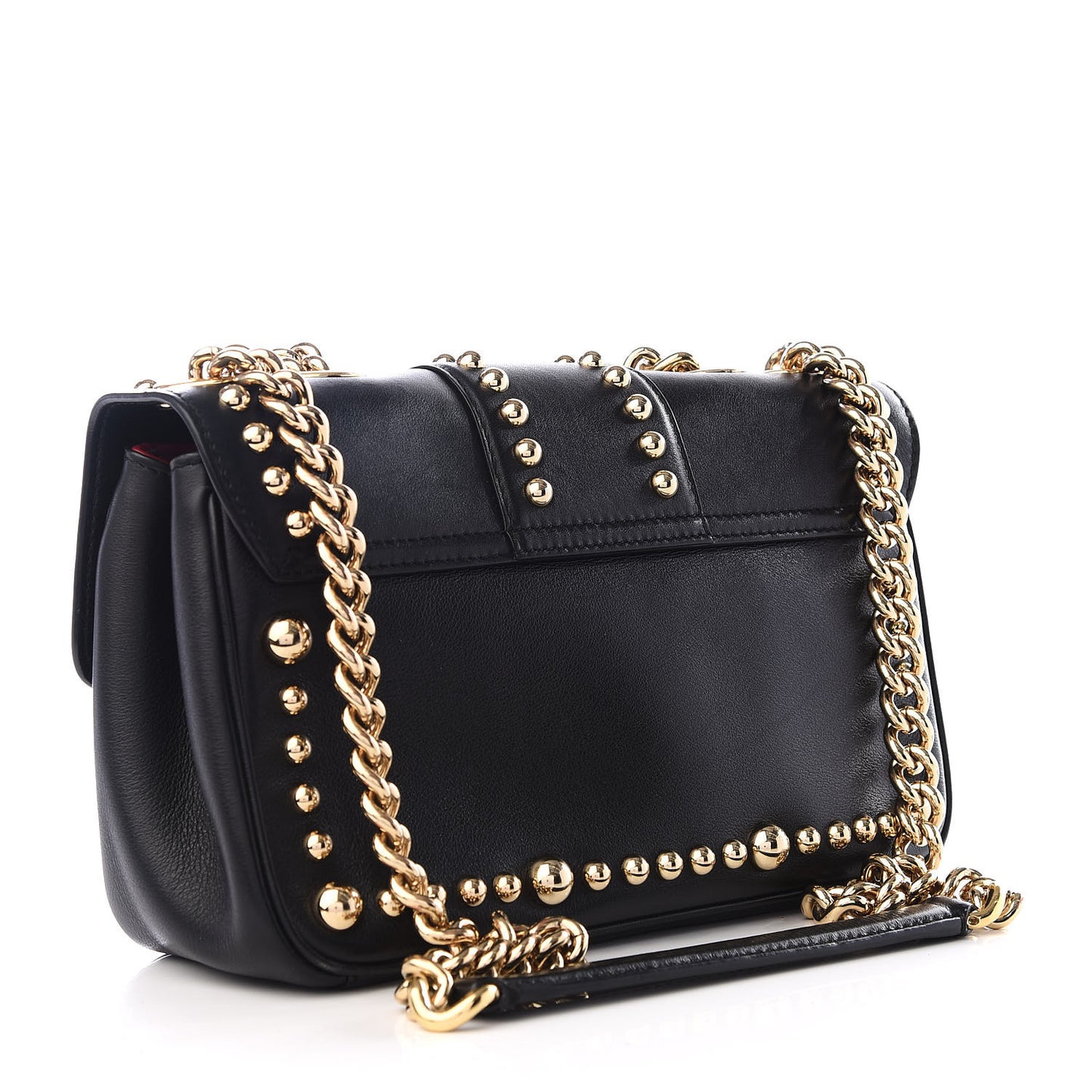 DOLCE&GABBANACalfskinLuciaStuddedChainShoulderBagBlack