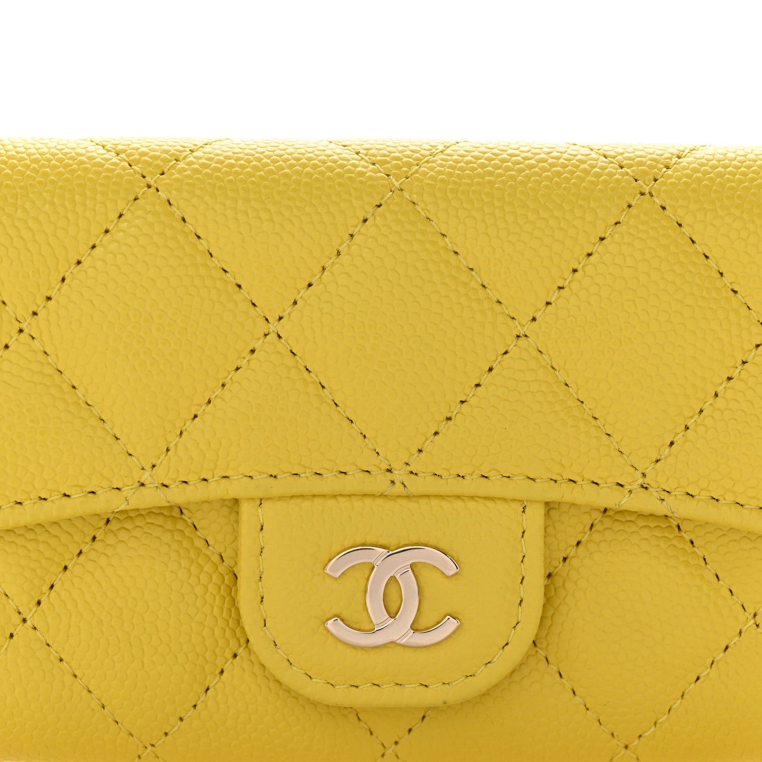 Chanel Caviar Quilted Flap Card Holder Wallet Yellow 9 of 12