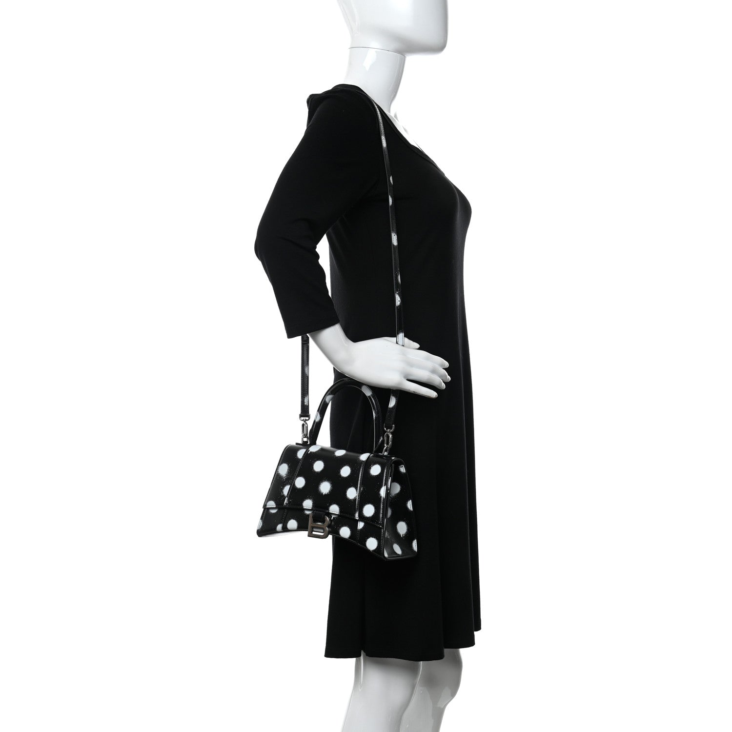 Balenciaga Smooth Calfskin Spray Polka Dot Small Hourglass Top Handle Bag Black White 2 of 10