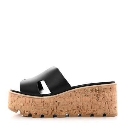 Hermes Calfskin Cork Eze 30 Sandals 38 Black 1 of 9