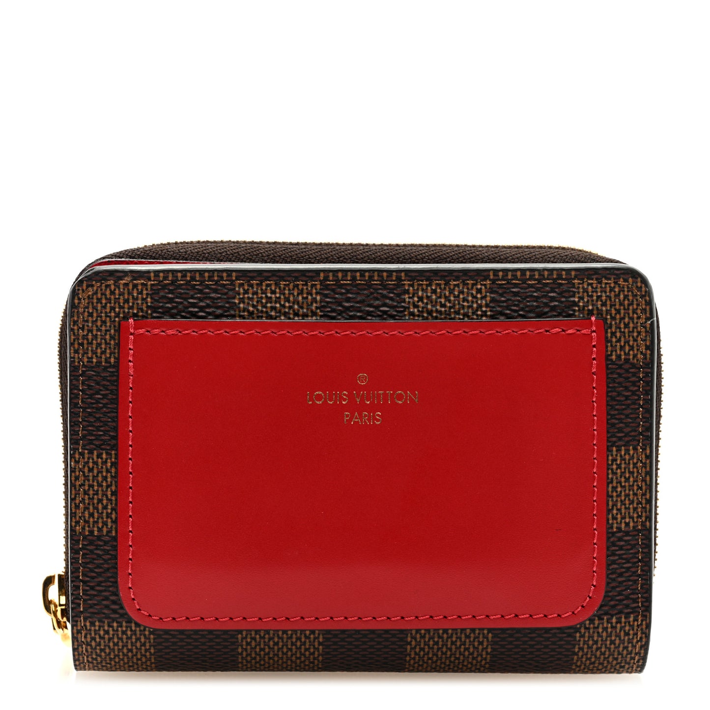 Damier Ebene Lou Zippy Compact Wallet Cerise Red