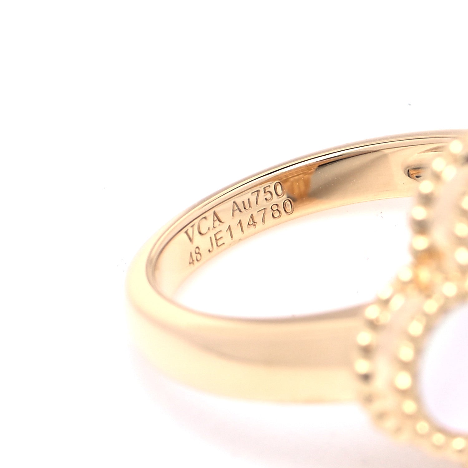 Van Cleef & Arpels 18K Yellow Gold Diamond Mother of Pearl Vintage Alhambra Ring 48 4.5 4 of 4