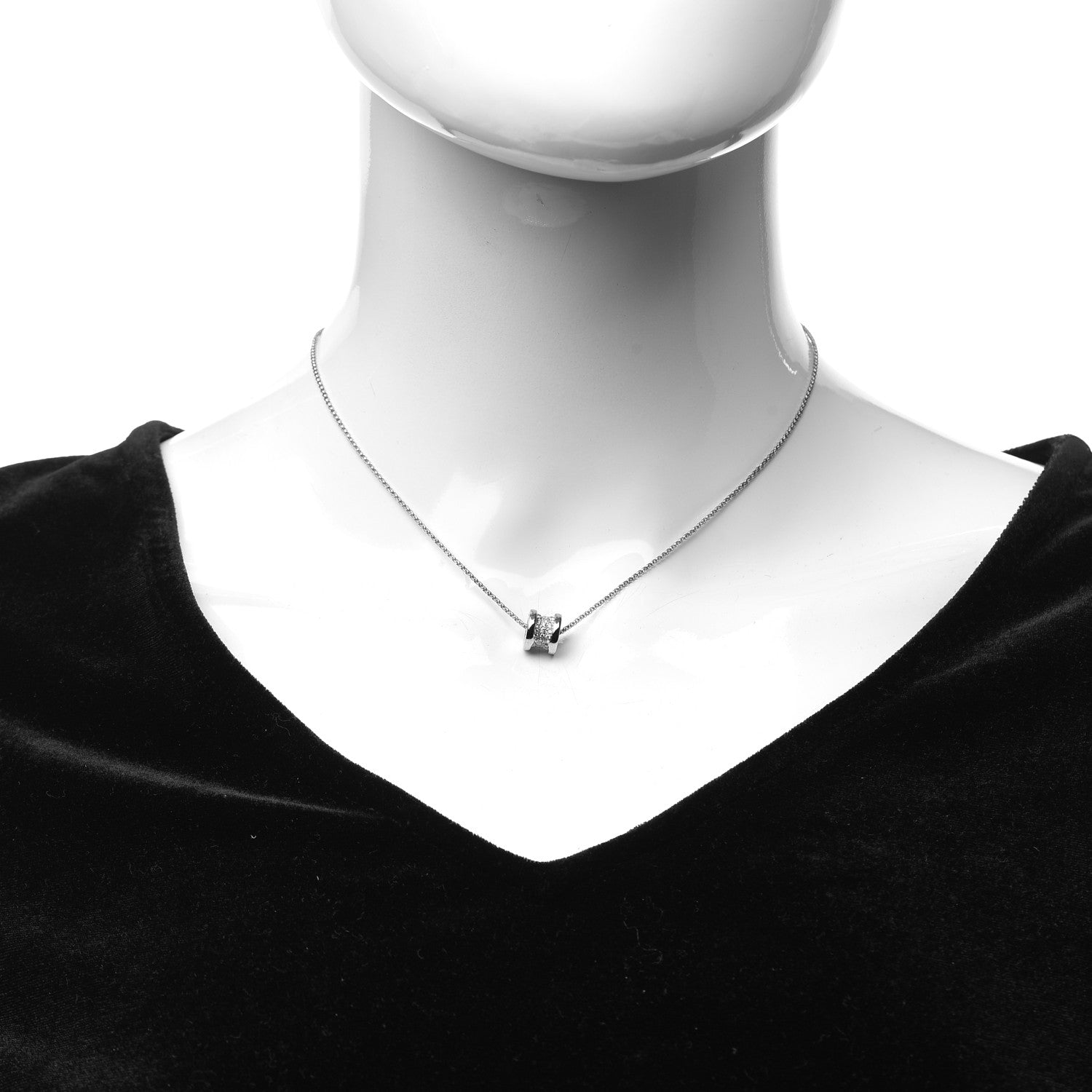 Bulgari 18K White Gold Diamond Small B.Zero1 Pave Pendant Necklace 2 of 7