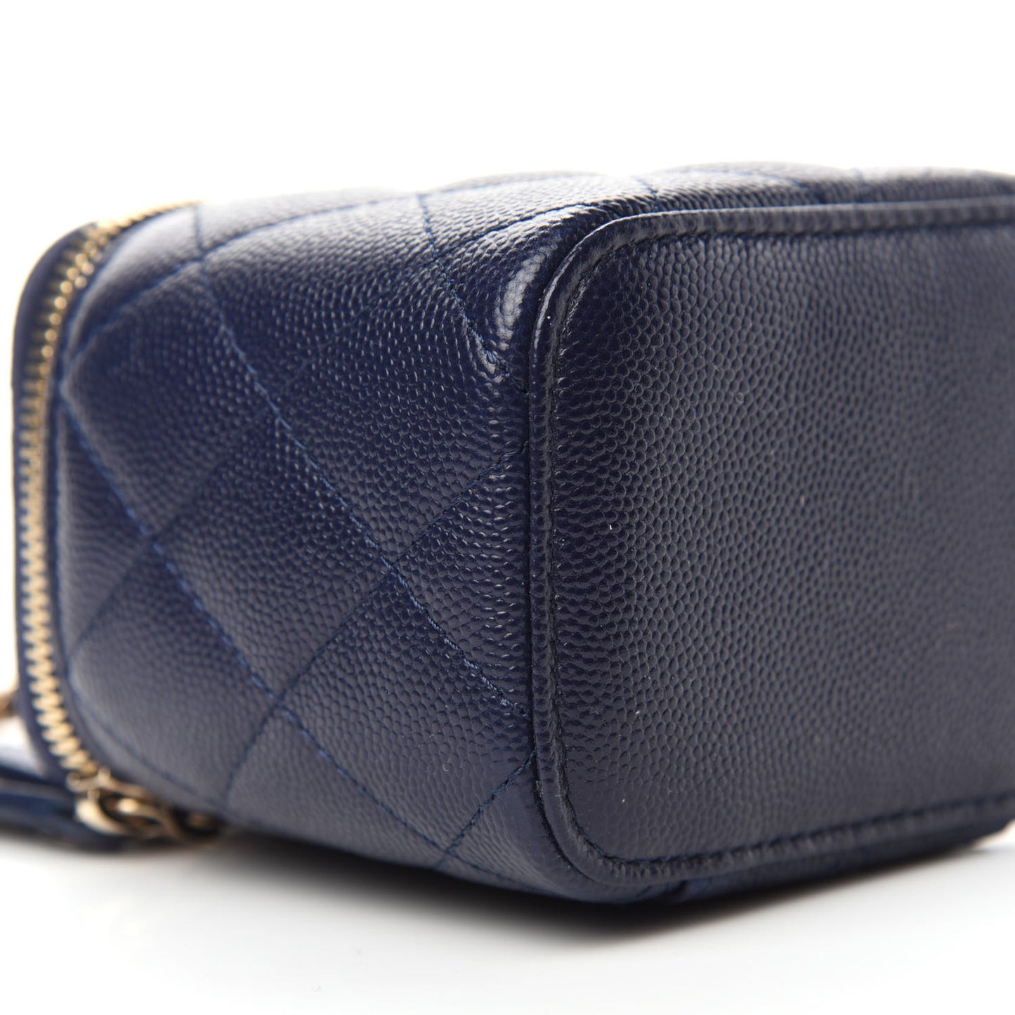 Caviar Quilted Mini Vanity Case With Chain Navy Blue