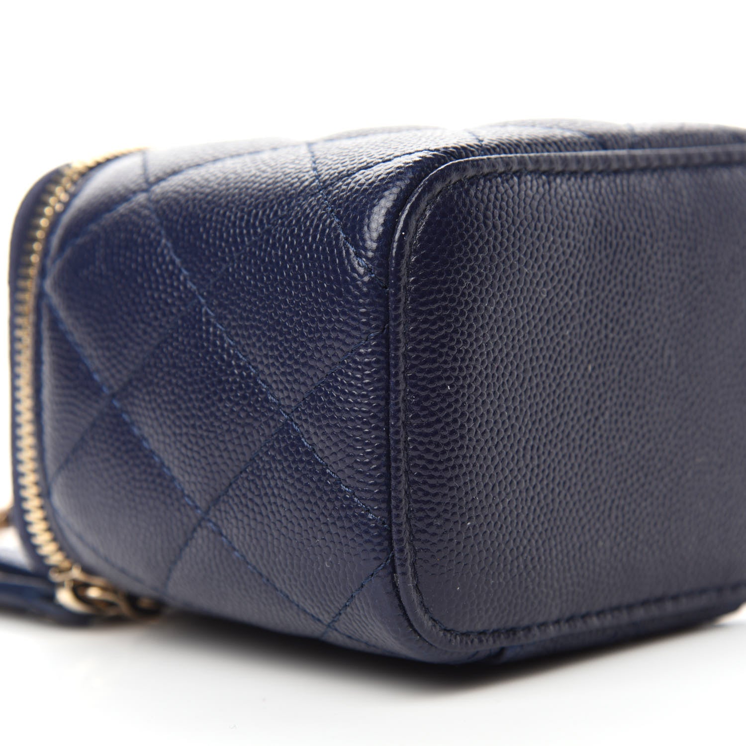 Chanel Caviar Quilted Mini Vanity Case With Chain Navy Blue 9 of 10