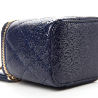 Chanel Caviar Quilted Mini Vanity Case With Chain Navy Blue 9 of 10