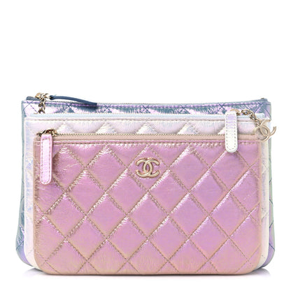Chanel Iridescent Crumpled Calfskin Trio Cosmetic Case Blue Pink Ivory 1 of 11