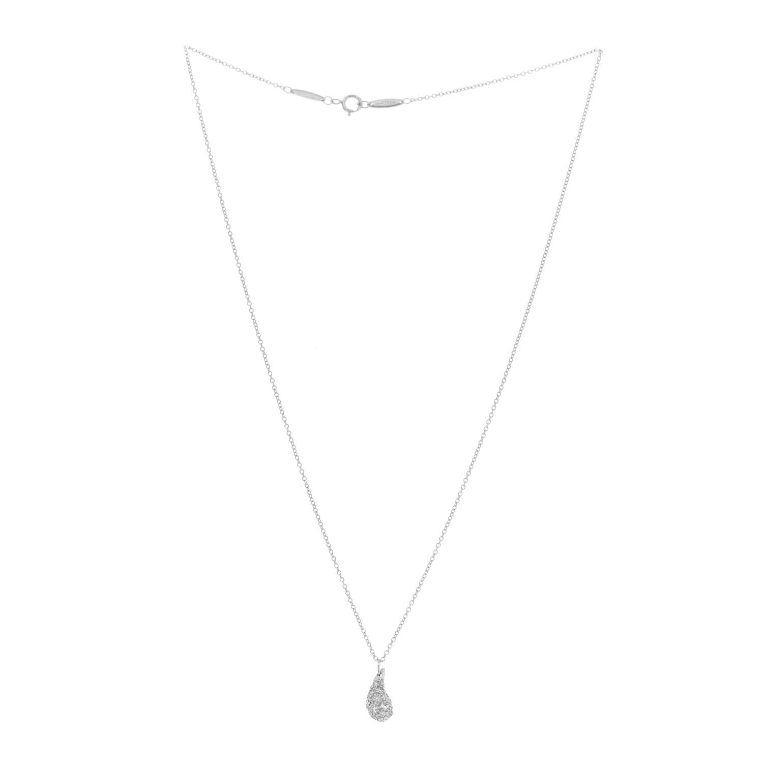 Tiffany Platinum Diamond 6mm Elsa Peretti Teardrop Pendant Necklace 3 of 6