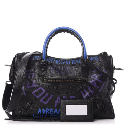 Balenciaga Agneau Arena Graffiti All Over Classic Hardware S City Black Bleu Violet 1 of 8