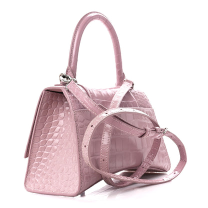 Balenciaga Shiny Calfskin Crocodile Embossed Small Hourglass Top Handle Bag Powder Pink 3 of 10