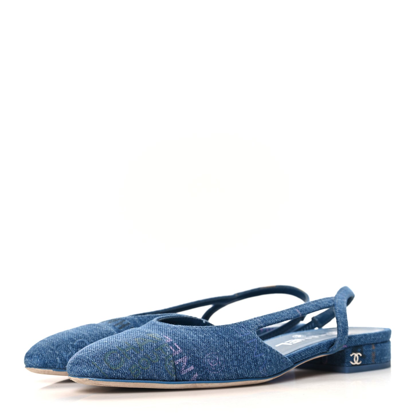 Denim Printed Denim Mood Cap Toe CC Slingback Flats 36 Light Blue Multicolor