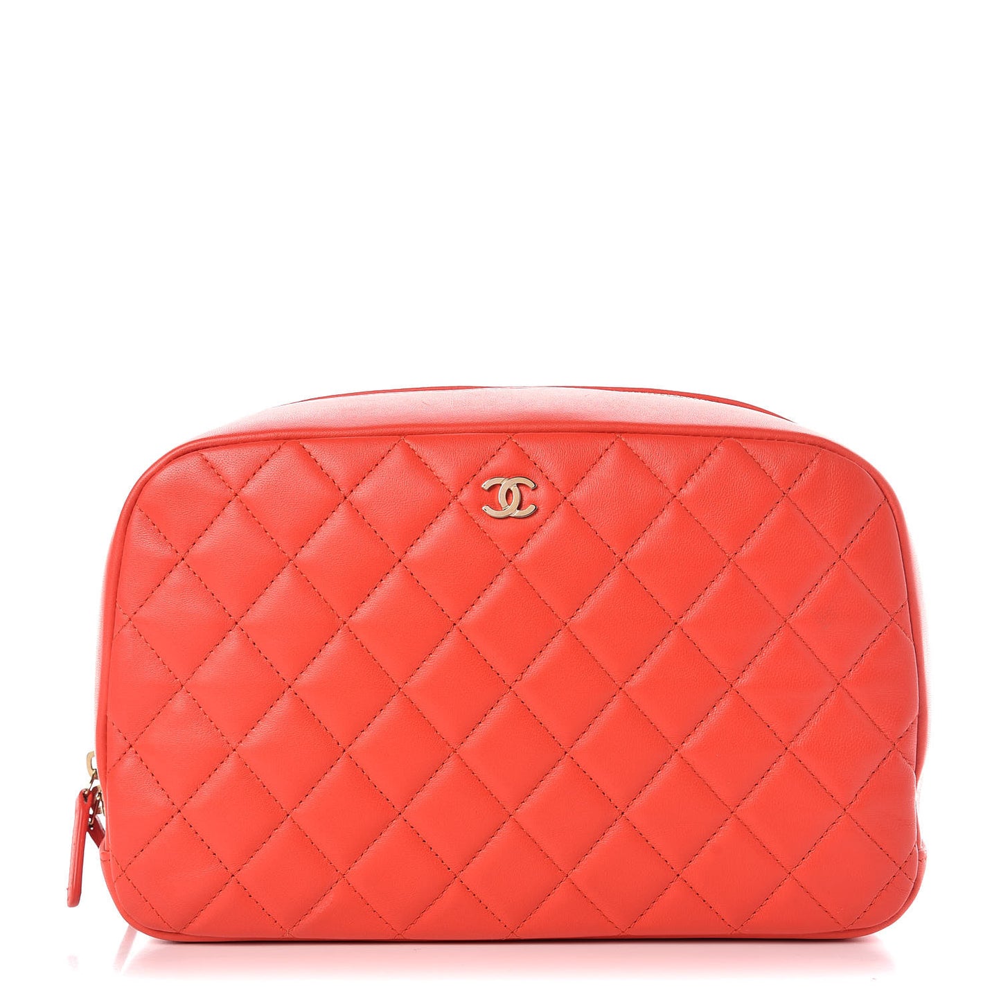 Lambskin Quilted Pouch Cosmetic Case Red
