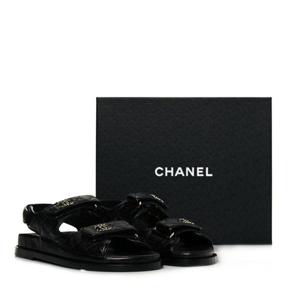 Chanel Grained Calfskin Velcro Dad Sandals 38 Black 8 of 8