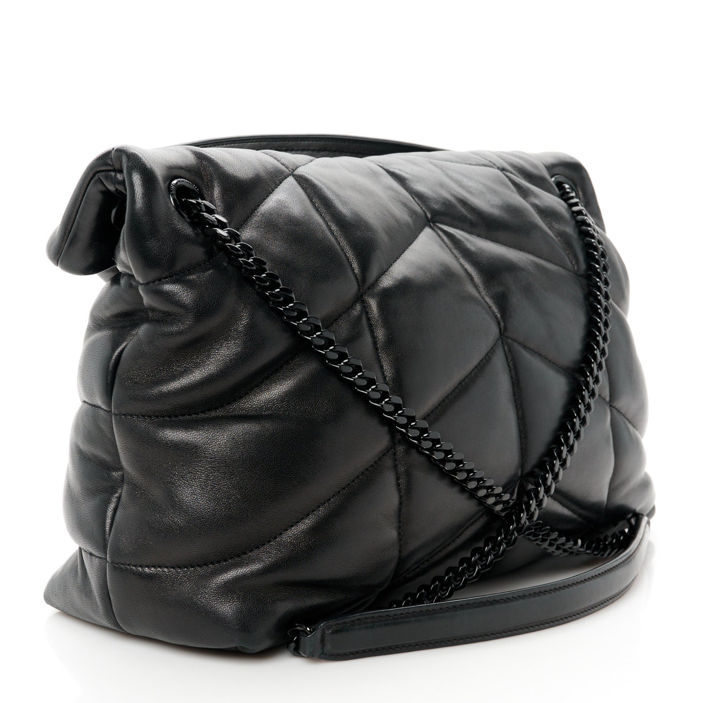 Lambskin Quilted Monogram Monochrome Medium Loulou Puffer Chain Satchel Black