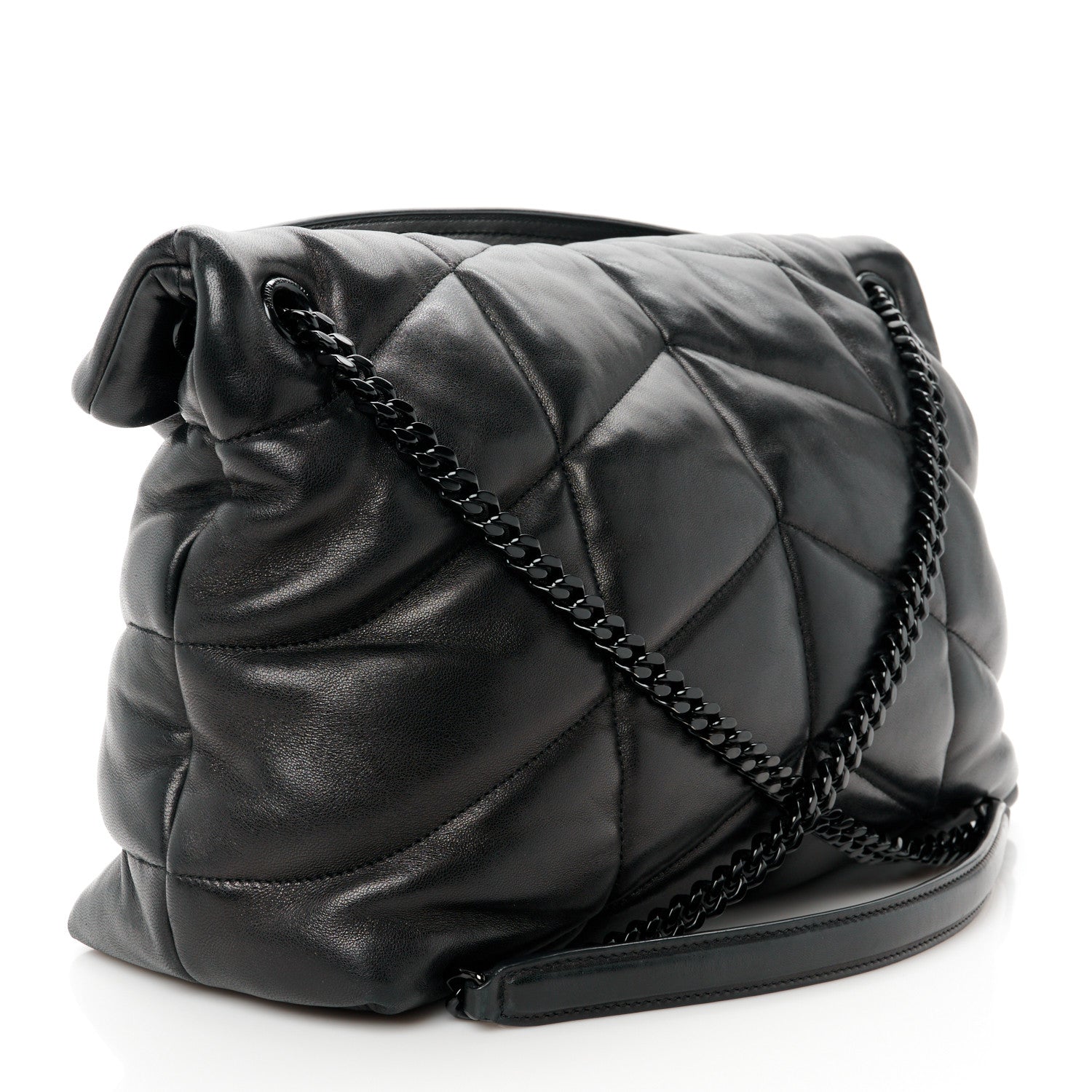 Saint Laurent Lambskin Quilted Monogram Monochrome Medium Loulou Puffer Chain Satchel Black 3 of 11